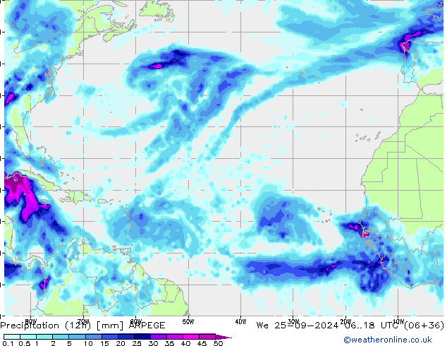 Précipitation (12h) ARPEGE mer 25.09.2024 18 UTC