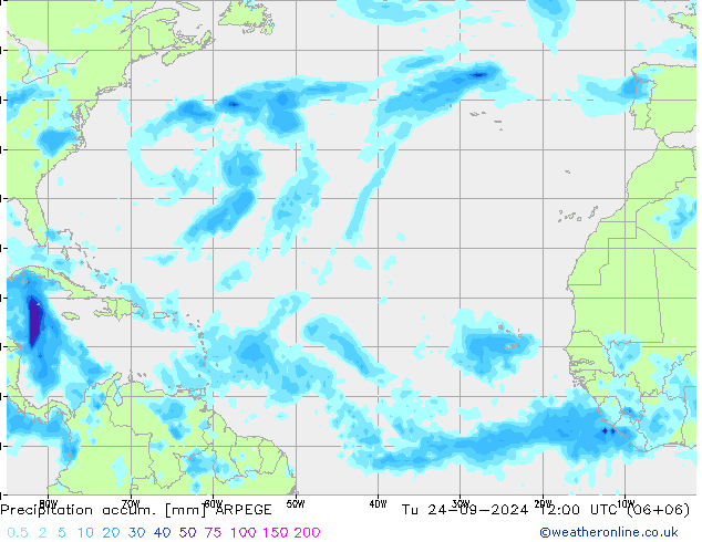 Precipitation accum. ARPEGE вт 24.09.2024 12 UTC