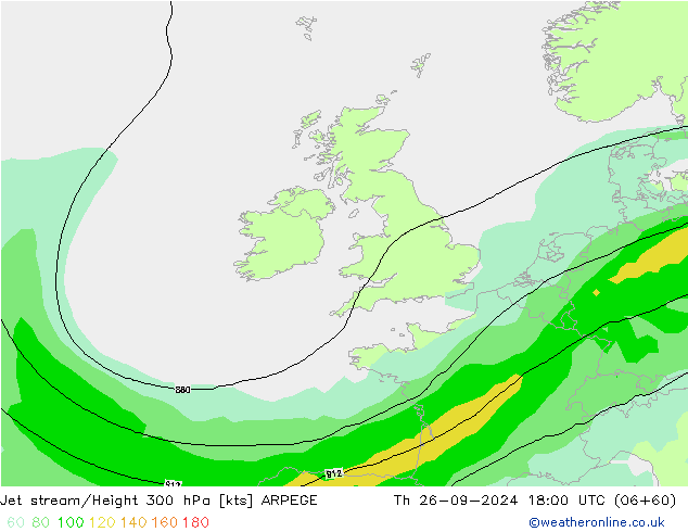 Jet stream/Height 300 hPa ARPEGE Th 26.09.2024 18 UTC