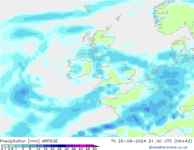 Srážky ARPEGE Čt 26.09.2024 00 UTC