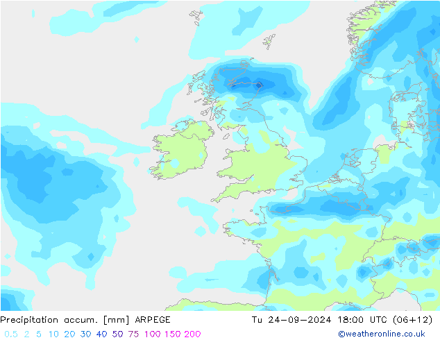 Precipitation accum. ARPEGE Ter 24.09.2024 18 UTC