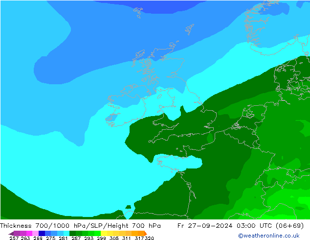 Thck 700-1000 hPa ARPEGE Fr 27.09.2024 03 UTC