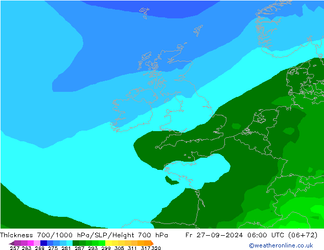 700-1000 hPa Kalınlığı ARPEGE Cu 27.09.2024 06 UTC