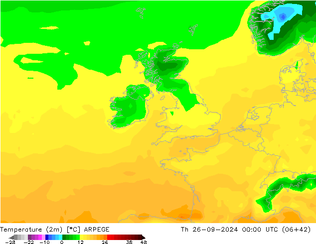 Temperature (2m) ARPEGE Th 26.09.2024 00 UTC