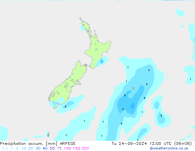 Precipitation accum. ARPEGE mar 24.09.2024 12 UTC