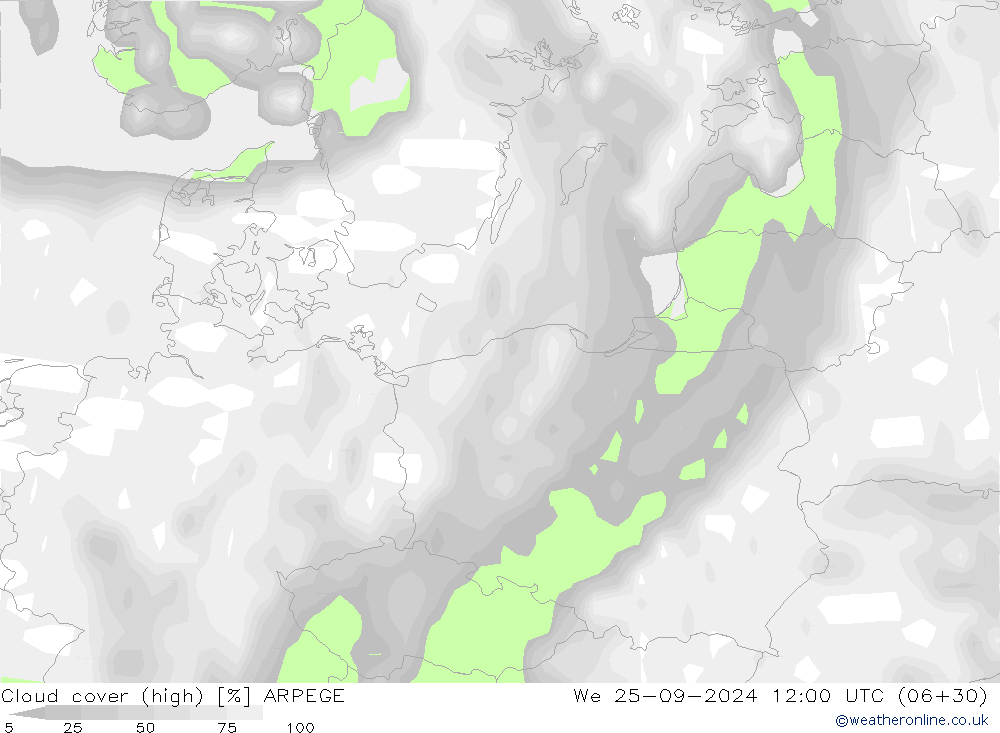 Bulutlar (yüksek) ARPEGE Çar 25.09.2024 12 UTC