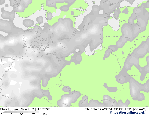 облака (низкий) ARPEGE чт 26.09.2024 00 UTC