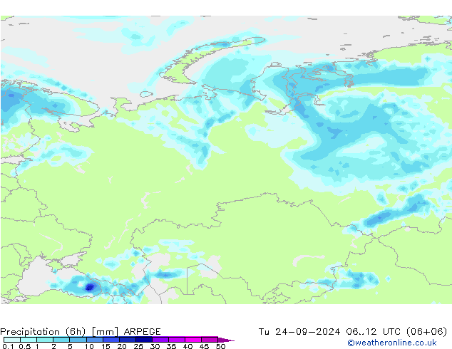 Precipitation (6h) ARPEGE Tu 24.09.2024 12 UTC