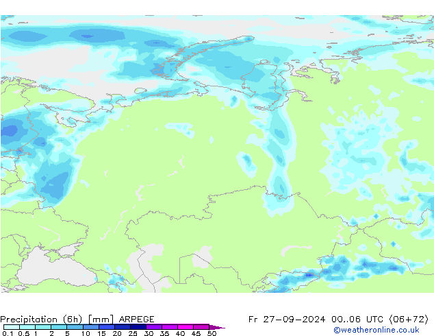 Precipitación (6h) ARPEGE vie 27.09.2024 06 UTC