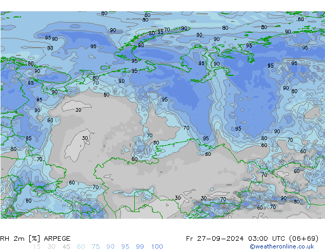 RH 2m ARPEGE Fr 27.09.2024 03 UTC