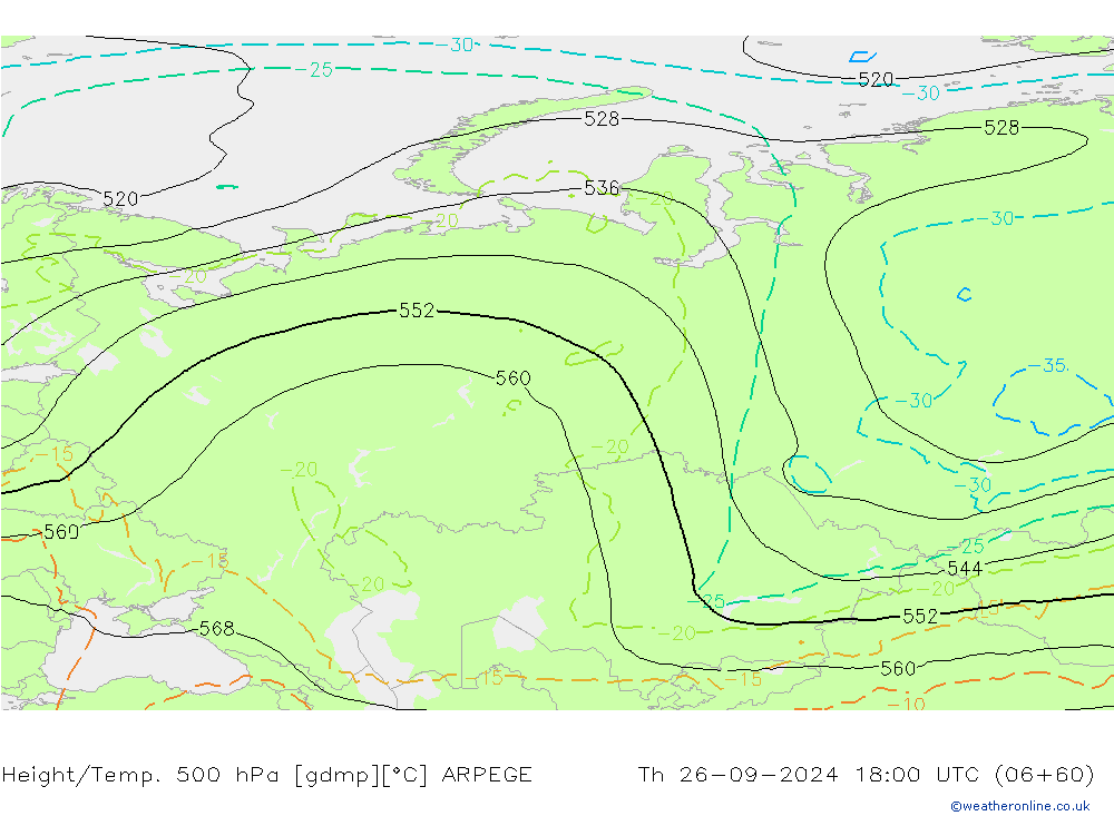 Height/Temp. 500 hPa ARPEGE Th 26.09.2024 18 UTC