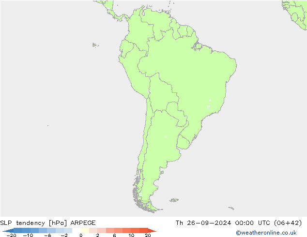 Tendance de pression  ARPEGE jeu 26.09.2024 00 UTC