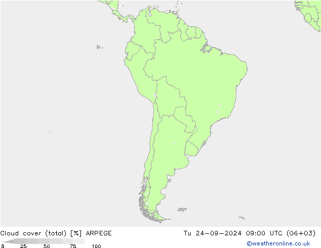 Nuages (total) ARPEGE mar 24.09.2024 09 UTC