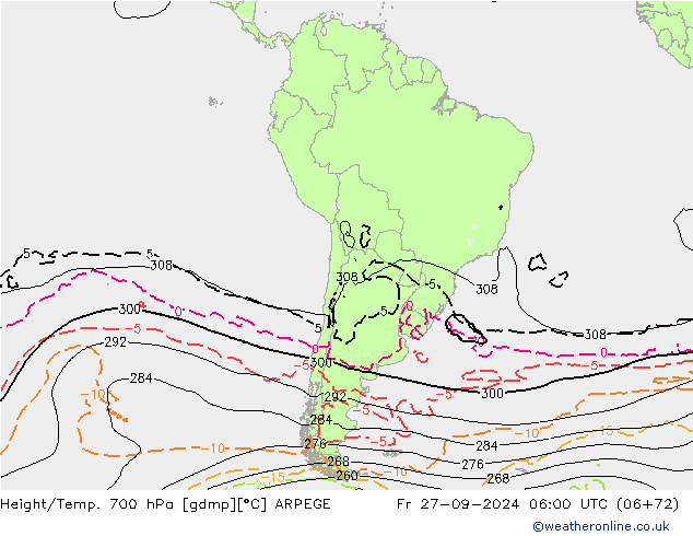 Height/Temp. 700 hPa ARPEGE Sex 27.09.2024 06 UTC