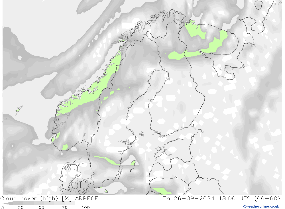 zachmurzenie (wysokie) ARPEGE czw. 26.09.2024 18 UTC