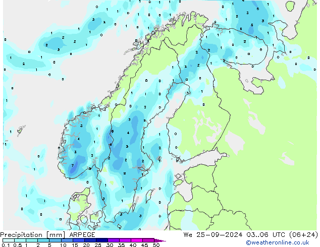 Précipitation ARPEGE mer 25.09.2024 06 UTC