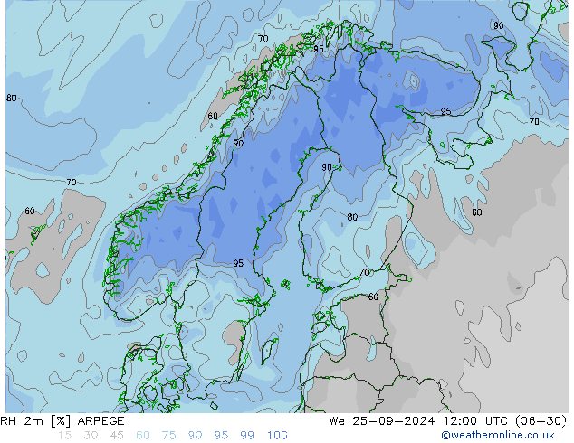 RH 2m ARPEGE We 25.09.2024 12 UTC