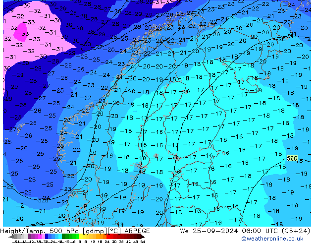 Height/Temp. 500 hPa ARPEGE  25.09.2024 06 UTC