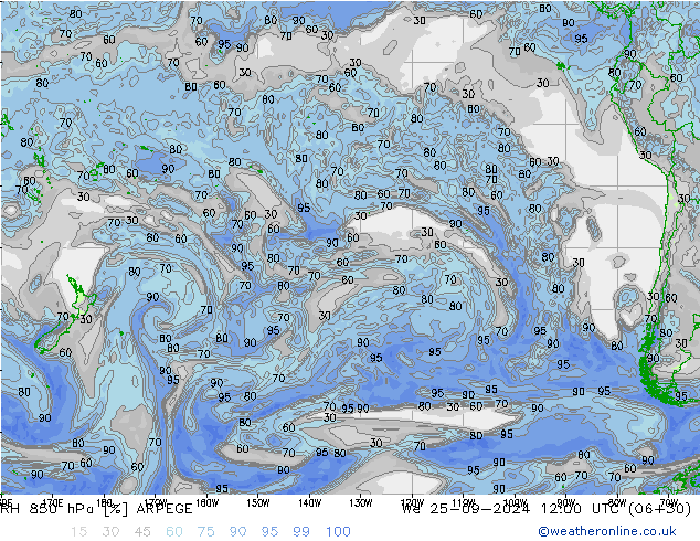 RH 850 hPa ARPEGE We 25.09.2024 12 UTC