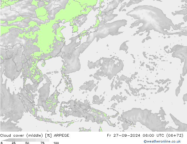 Cloud cover (middle) ARPEGE Fr 27.09.2024 06 UTC