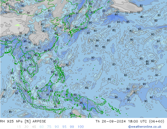 RH 925 hPa ARPEGE Th 26.09.2024 18 UTC