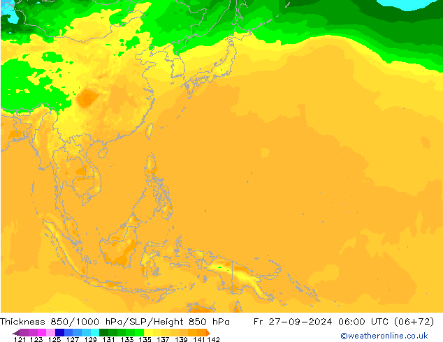 Thck 850-1000 hPa ARPEGE pt. 27.09.2024 06 UTC