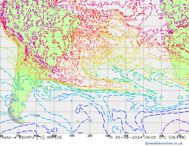 Theta-e 850hPa ARPEGE Th 26.09.2024 06 UTC