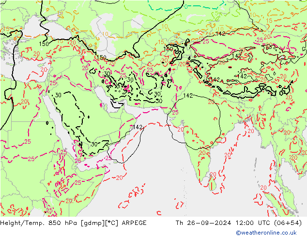 Height/Temp. 850 hPa ARPEGE gio 26.09.2024 12 UTC