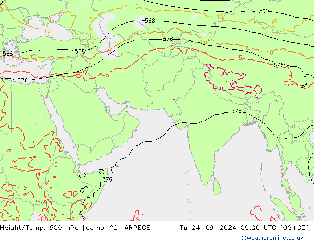 Height/Temp. 500 hPa ARPEGE Ter 24.09.2024 09 UTC