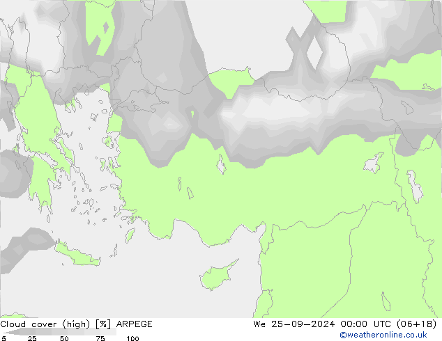 zachmurzenie (wysokie) ARPEGE śro. 25.09.2024 00 UTC