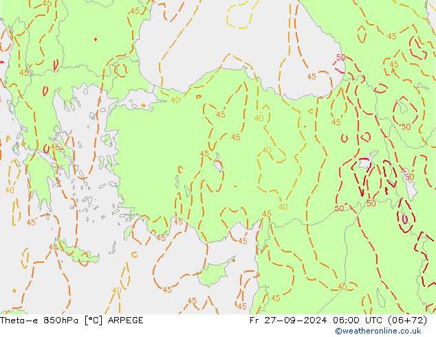 Theta-e 850hPa ARPEGE vie 27.09.2024 06 UTC