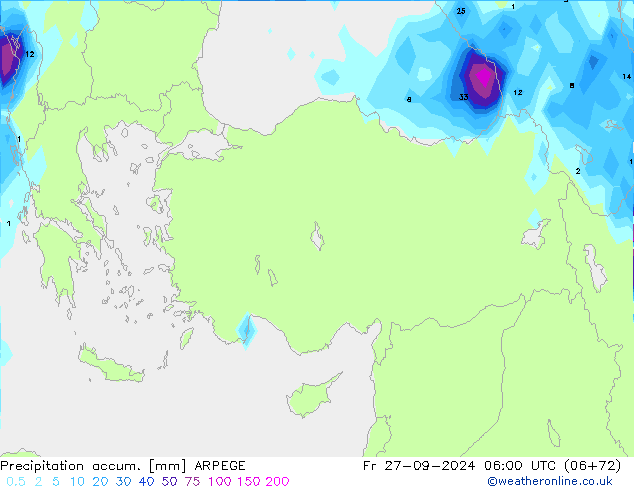 Precipitation accum. ARPEGE пт 27.09.2024 06 UTC