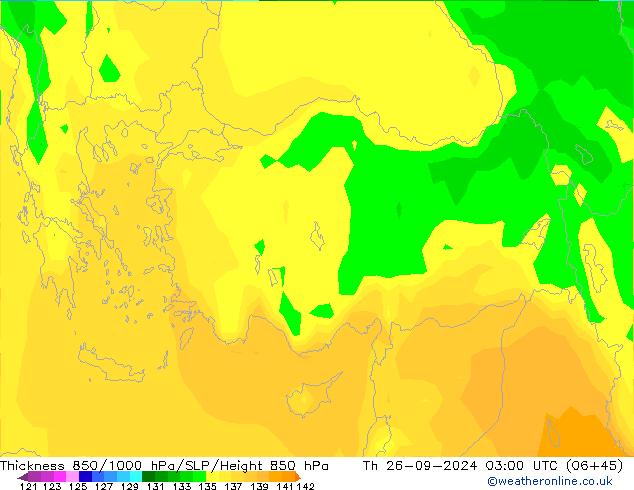 Thck 850-1000 hPa ARPEGE gio 26.09.2024 03 UTC