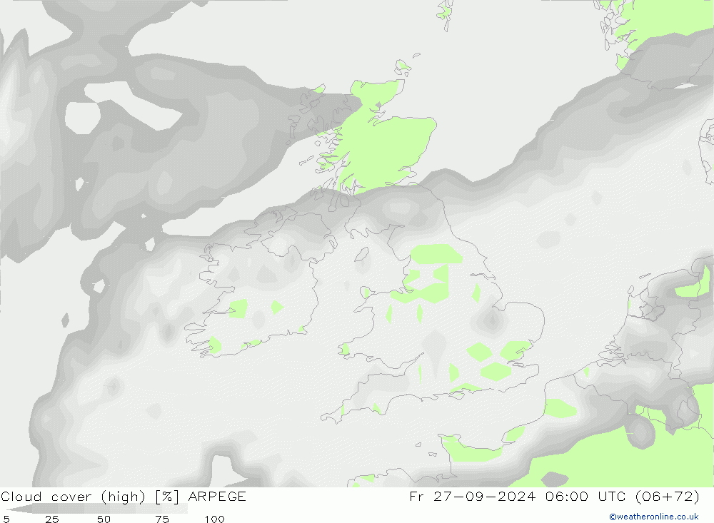 zachmurzenie (wysokie) ARPEGE pt. 27.09.2024 06 UTC