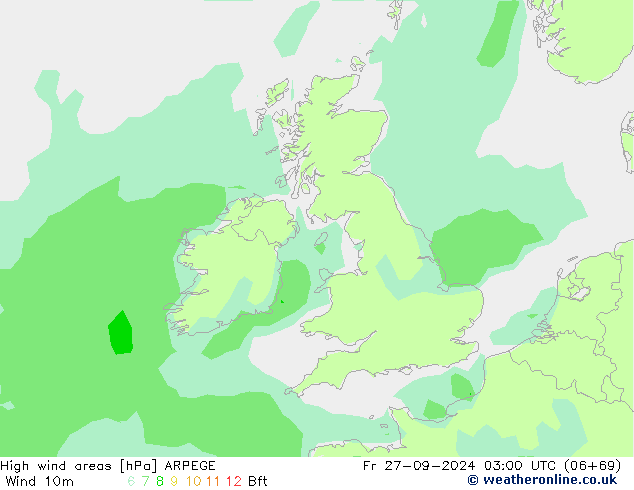 High wind areas ARPEGE Fr 27.09.2024 03 UTC