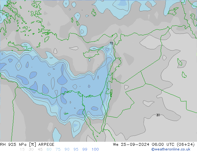 RH 925 hPa ARPEGE We 25.09.2024 06 UTC