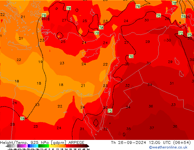 Height/Temp. 925 hPa ARPEGE Th 26.09.2024 12 UTC