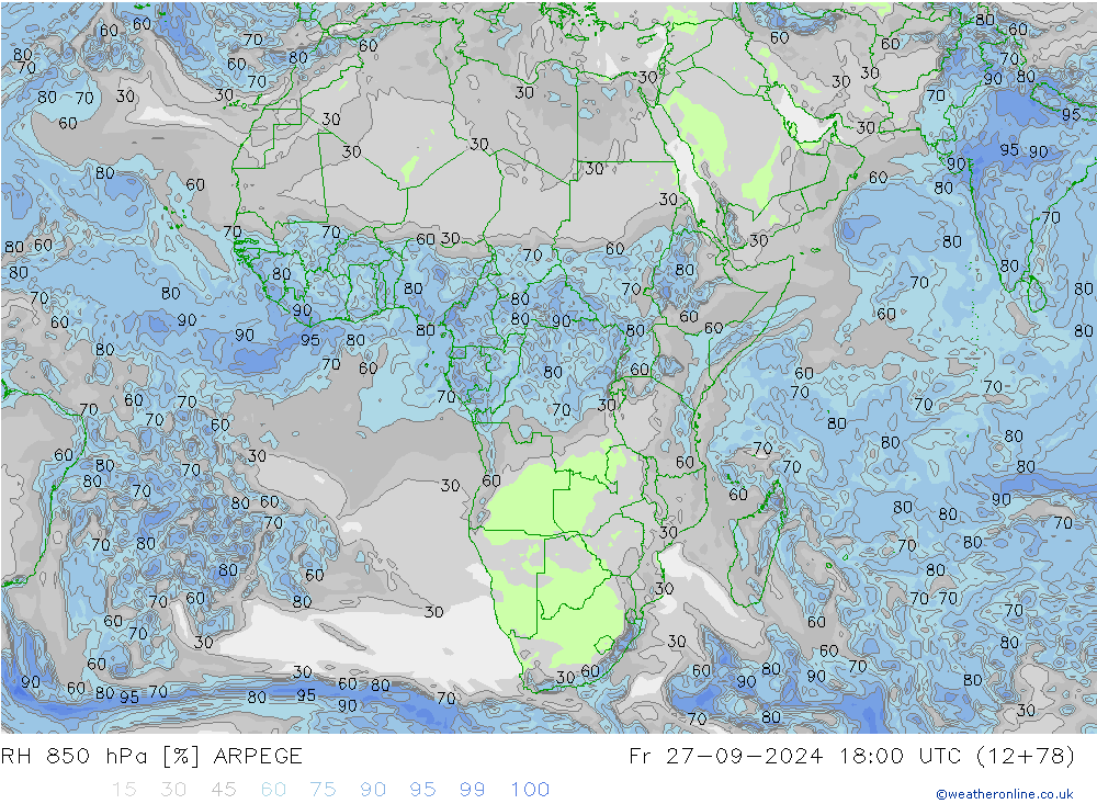 RH 850 hPa ARPEGE pt. 27.09.2024 18 UTC