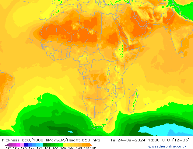 Thck 850-1000 hPa ARPEGE Tu 24.09.2024 18 UTC