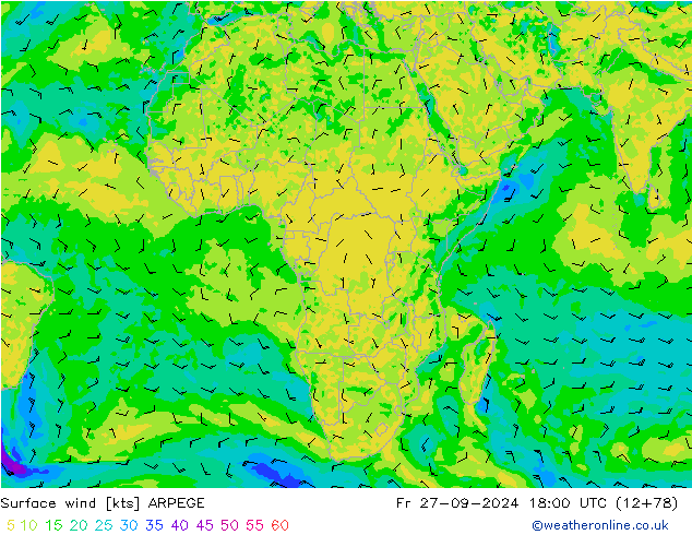 Surface wind ARPEGE Fr 27.09.2024 18 UTC