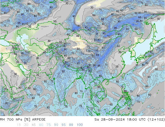 RH 700 hPa ARPEGE  28.09.2024 18 UTC