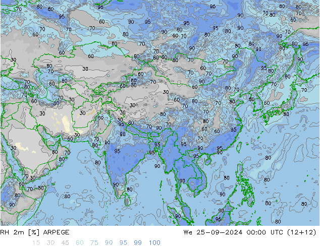 RH 2m ARPEGE St 25.09.2024 00 UTC