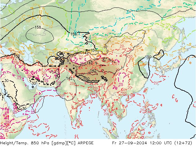 Height/Temp. 850 hPa ARPEGE ven 27.09.2024 12 UTC