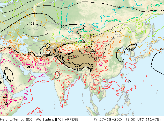 Height/Temp. 850 hPa ARPEGE ven 27.09.2024 18 UTC