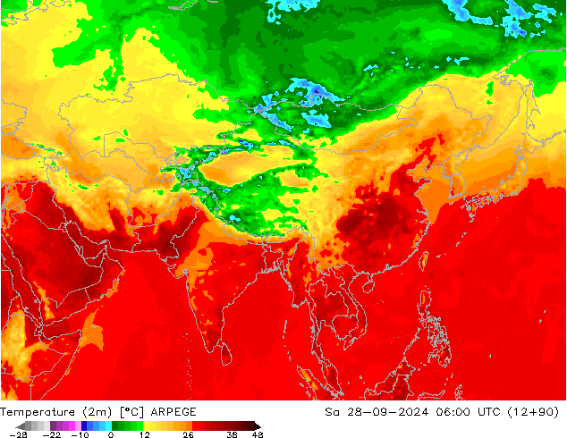 Temperatura (2m) ARPEGE sáb 28.09.2024 06 UTC