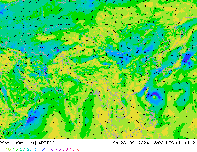 Rüzgar 100m ARPEGE Cts 28.09.2024 18 UTC