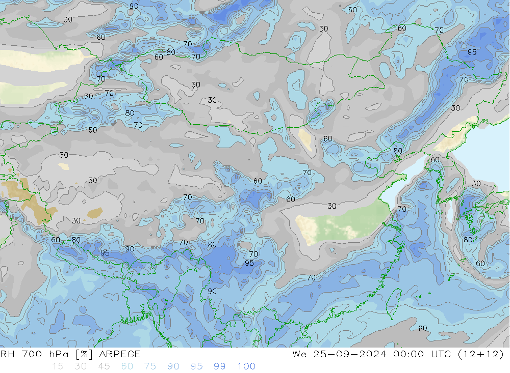 Humedad rel. 700hPa ARPEGE mié 25.09.2024 00 UTC