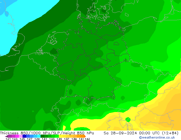 Thck 850-1000 hPa ARPEGE Sa 28.09.2024 00 UTC