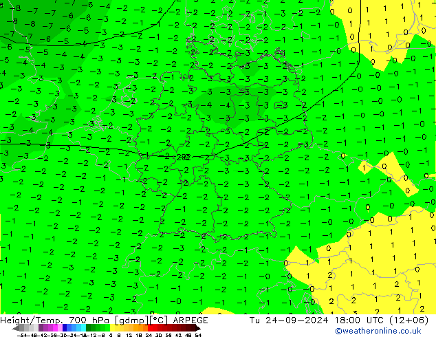 Height/Temp. 700 hPa ARPEGE mar 24.09.2024 18 UTC