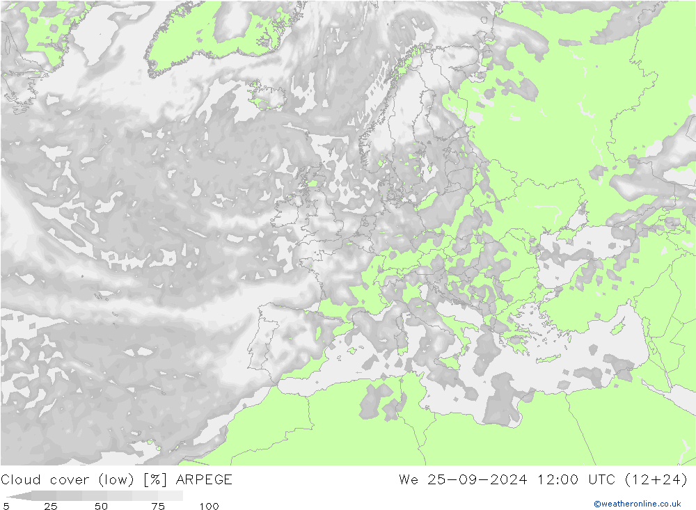 Nubes bajas ARPEGE mié 25.09.2024 12 UTC